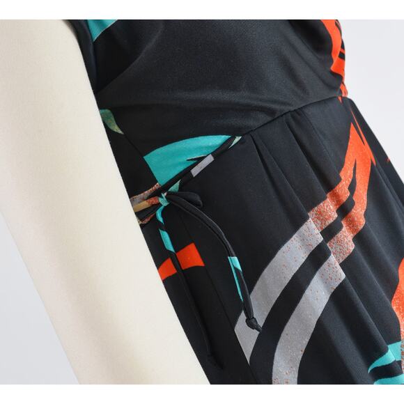 Vintage Black Maxi Dress with Red and Blue Accents - Picture 5 of 9